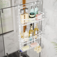 SWTYMIKI Over the Door Shower Caddy - 3 Tier Adjustable Shower Organizer Hanging with Hooks and Soap Holder, No Drilling Rust Proof Bathroom Hanging