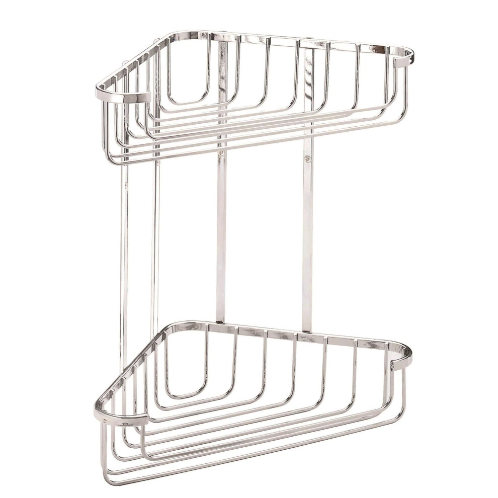Croydex Large Corner Shower Caddy - Durable Steel Bathroom Shelves With Chrome Finish For Modern Bathrooms, 2-Tier Shower Corner Shelves With Hooks,