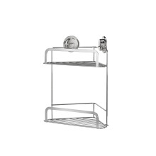 Croydex Stick 'N' Lock Two Tier Corner Shower Caddy - Shower Shelf No Drilling Bathroom Storage Solution with Sticky Pad Easy-Clean 5 Year Rust-Free