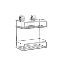Croydex Stick 'N' Lock? Two Tier Shower Caddy - No Drilling Bathroom Storage Solution, Self Adhesive Shower Caddy, Elegant Chrome Bathroom Accessory,