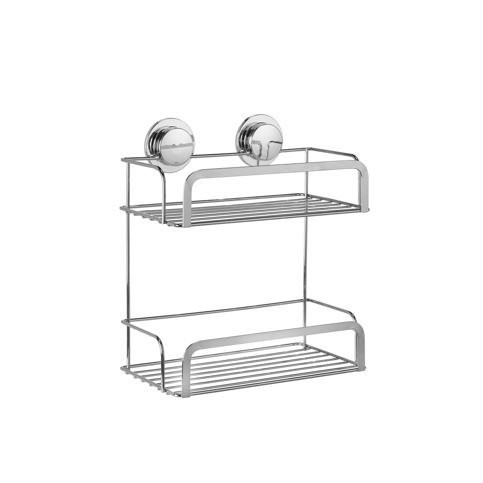 Croydex Stick 'N' Lock? Two Tier Shower Caddy - No Drilling Bathroom Storage Solution, Self Adhesive Shower Caddy, Elegant Chrome Bathroom Accessory,