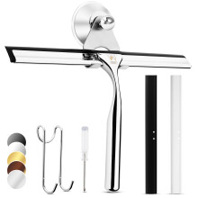 Wunset 25 cm Shower Squeegee, Large Silver Window Squeegee - 6 Pieces Set Including 2 Replacement Silicone Lips, Squeegee Shower Cleaner for Shower
