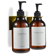MaisoNovo Shampoo and Conditioner Dispenser - Shower Soap Dispenser Wall Mounted - 500 ml Set of 2 Amber Plastic Bottles Black Pump - 2 Chamber No