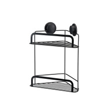 Croydex Stick 'N' Lock Two Tier Black Shower Caddy - Corner Shower Shelf No Drilling Bathroom Storage Solution with Sticky Pad Easy-Clean 5 Year