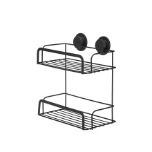 Croydex Stick 'N' Lock Two Tier Black Shower Caddy - Shower Shelf No Drilling Bathroom Storage Solution with Sticky Pad Easy-Clean 5 Year Rust-Free