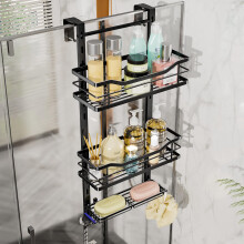SWTYMIKI Over the Door Shower Caddy - 3 Tier Adjustable Shower Organizer Hanging with Hooks and Soap Holder, No Drilling Rust Proof Bathroom Hanging