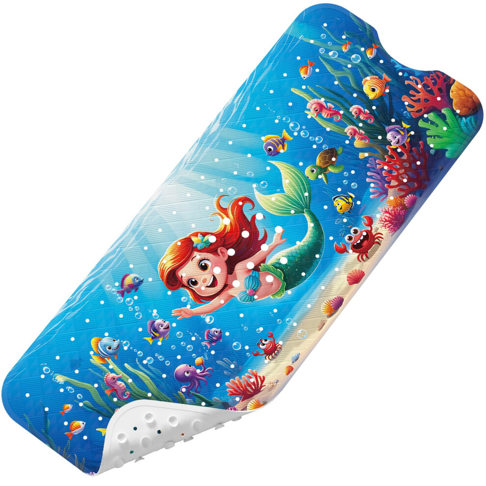 Xiyunte Baby Bath Mat Non Slip Anti Mould, 100X40cm Extra Long Bathtub Mat Anti Slip Shower Mat With Suction Cups And Drain Holes, Cartoon Patterned