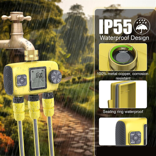 Irrigation Timer with 3 Zones, Programmable Garden Watering and Rain Delay Sprinkler Timer 1
