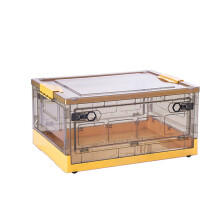 Plastic Storage Box Foldable Design Transparent Container With Lids Stackable Collapsible Movable Wheels Grated Wall Design For Visibility Durable Sto