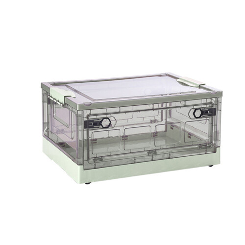 Plastic Storage Box Foldable Design Transparent Container With Lids Stackable Collapsible Movable Wheels Grated Wall Design For Visibility Durable Sto