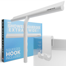 Minismus Silicone Shower Squeegee - Squeegee Cleaner Tool - Hook for Shower Doors - Screen Wiper Blade - Bathroom Scraper (White, 13'')