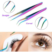Rainbow Baby Eyelash Applicator Tools, Stainless Steel Tweezer with Curved Tip for Easy To Use Extensions, 2 Pack Precision Craftsmanship, Corrosion