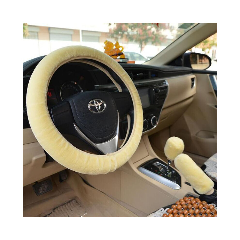 Universal Fit Australia Sheepskin Fur Steering Wheel Cover, High Elasticity 14.5-16 Inches, Warm Durable Wheel Protector, Easy Installation, 9048212538950