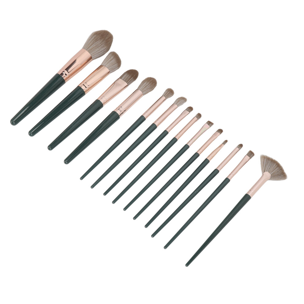 Green 14Pcs Makeup Brush Set With Storage Bag - Synthetic Fiber, Aluminum
