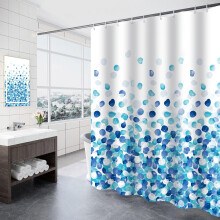 Homxi Weighted Bathroom Curtain 240x200cm,Polyester Shower Curtain with Hooks,Shower Curtain Weighted,Petal Pattern Bathtub Curtains Blue White