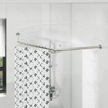 Corner Shower Curtain Pole, Diamond Shaped Shower Rail, Curved Shower Curtain Rod for Bathroom, Stainless Steel with 12 Ring Hooks & Ceiling Support