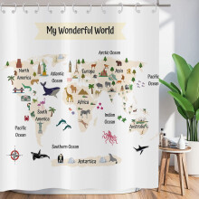 ASDCXZ Shower Curtain Funny 180x200 cm, World Map Cute Animals Funny White Washable Textile Bathroom Curtains Polyester Fabric Waterproof Shower