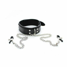 (Black) Slave Collar Nipple Clamps Chains Bondage Kink Bdsm Fetish Restraints