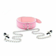 (Pink) Slave Collar Nipple Clamps Chains Bondage Kink Bdsm Fetish Restraints