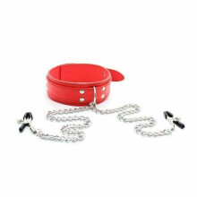 (Red) Slave Collar Nipple Clamps Chains Bondage Kink Bdsm Fetish Restraints
