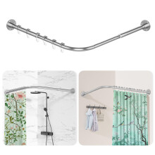 L Shaped Shower Curtain Rail, [60-90 cm] x [60-90 cm] Adjustable Corner Shower Curtain Rod, Wall Mounted Curved Shower Rail With 12 Rings & Ceiling