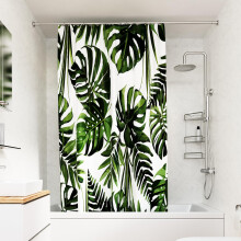 Croydex Shower Curtain with Green Botanical Leaves Design - 100% Polyester with a Weighted Hem, Machine Washable and coated with Proseal for Water