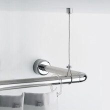 Gedy chrome, shower bracket, Measurements: 0.5X150X2 CM, Height Adjustable Up to 150 cm, Steel Curtain Cable, Ceiling Mount with Finish, R&D Design, 2