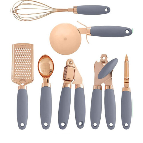 (Gray, 1) 7pcs Soft Touch Rose Gold Kitchen Utensils Set