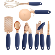 (Blue, 1) 7pcs Soft Touch Rose Gold Kitchen Utensils Set