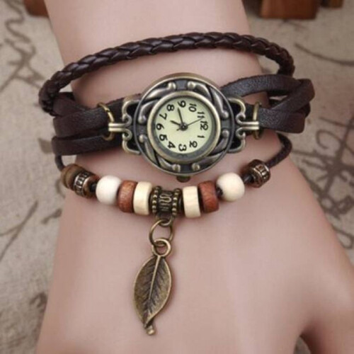 Veile Studios Vintage Tree Leaf Braid Bracelet Watch Brown Watches 1