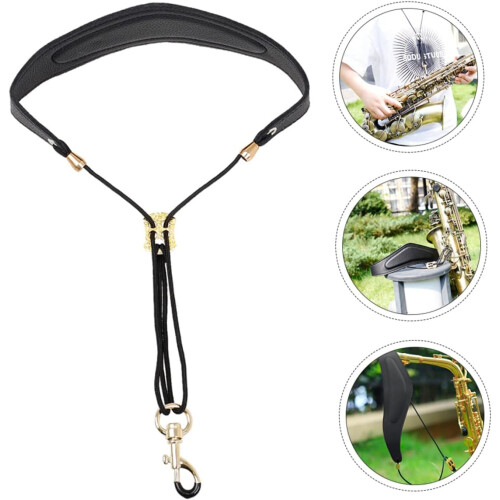 Saxophone neck strap, alto saxophone, adjustable strap, metal button, black 2