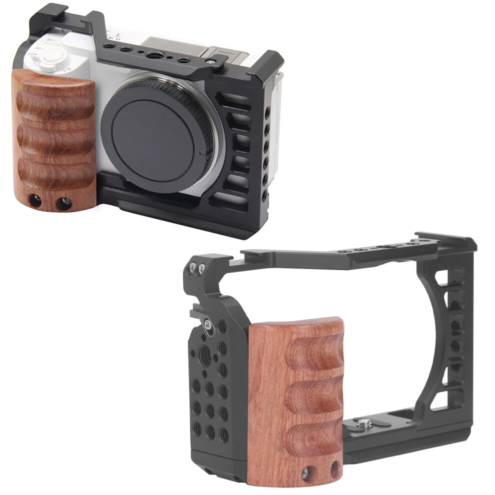 Aluminum Camera Cage For Zv E1 With Wood Handle, Cold Shoe & Threads 4651368769922