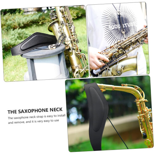 Saxophone neck strap, alto saxophone, adjustable strap, metal button, black 1