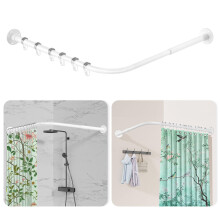 L Shaped Shower Curtain Rail, [60-90 cm] x [60-90 cm] Adjustable Corner Shower Curtain Rod, Wall Mounted Curved Shower Rail With 12 Rings & Ceiling
