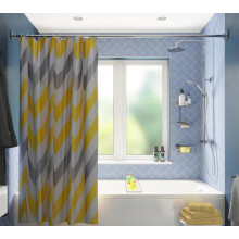Croydex Yellow & Grey Chevron Textile Shower Curtain with Hygiene 'N' Clean, 1 x 180 x 180 cm
