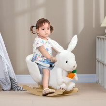 HOMCOM Kids Rabbit-Shaped Rocking Horse w/ Realistic Sounds, Safety Belt - White