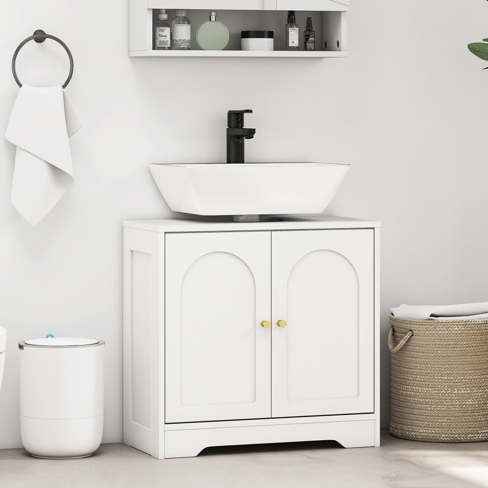 George White Homcom Modern Under Sink Bathroom Cabinet - Image 4