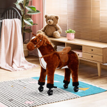 HOMCOM Kids Walking Ride on Horse Toy Plush Walk Pony with Wheels Sound