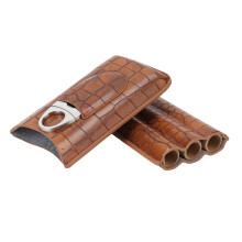 Premium Leather Cigar Case for 3 Cigars, Travel Holder with Cutter 18x9cm
