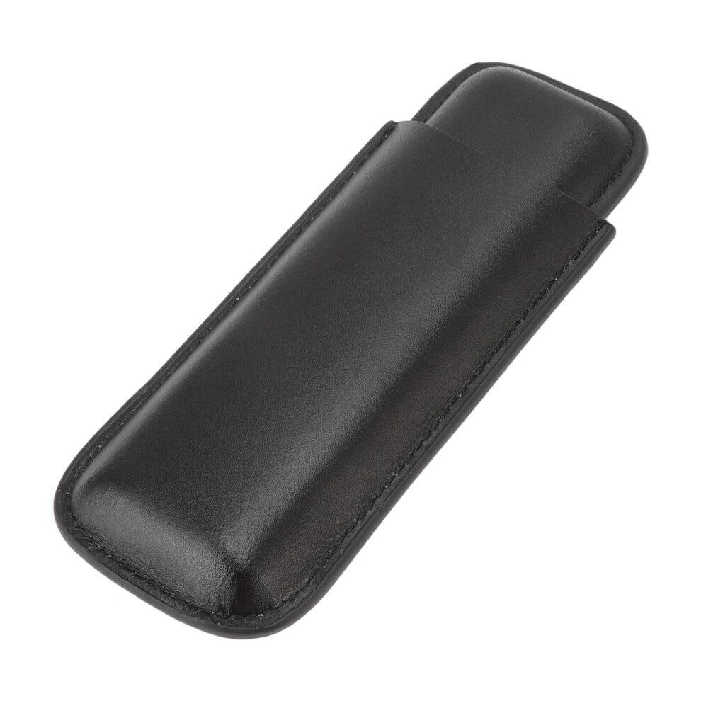 Black Leather Cigar Case Portable 2 Finger Holder For Travel & Gift