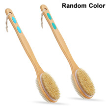 Escova corporal para massagem esfoliante a seco ou molhado, design ergonômico com cabo longo, madeira natural e cerdas de javali, esfoliação sem
