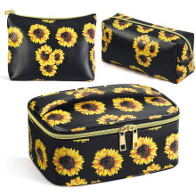 Nécessaire com estampa estética, organizador de viagem portátil e de grande capacidade, à prova d'água e com zíper dourado para mulheres
