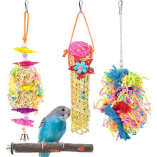 Speelset voor huisdierenvogels, niet-giftige Sola-ballen, inclusief 3 kleurrijke foerageer-, versnipper- en kauwspeeltjes en 1 houten zitstok, voor