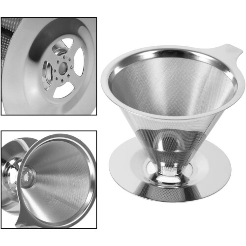 Καφετιέρα Pour Over, Φίλτρο από ανοξείδωτο ατσάλι, Επαναχρησιμοποιήσιμη, Χωρίς χαρτί, 2