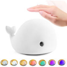 Luminária infantil fofa em formato de golfinho, feita de silicone seguro e livre de BPA, com 7 modos de cores controlados por toque, portátil e