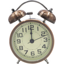 Decorative Desk Clocks, Twin Bell Retro Analog Alarm Clock For Heavy Sleepers Adults In Retro Copper Metal, Extra Loud Quartz With Silent Non-Ticking