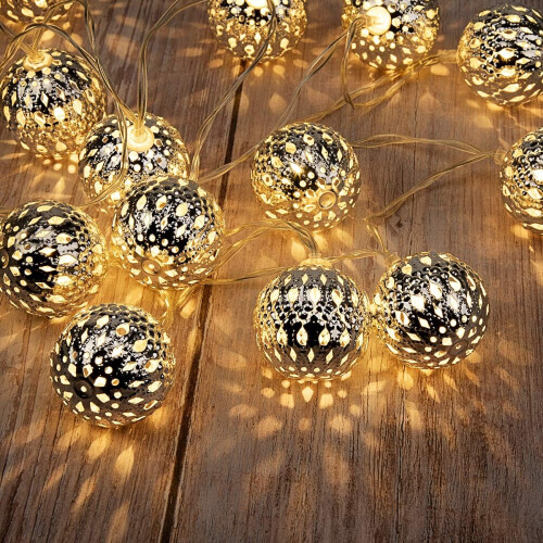 Indoor Decorations, Lantern Globe Ball String Lights with Timer Function for Room Décor, Small Shiny Metal Balls Create Ambient Lighting (Battery