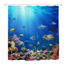 goodbath Extra Long Shower Curtain 220 drop, Under Ocean Fish Anti Mould Fabric Waterproof Bath Curtains for Bathroom Bathtub, 180 x 220 cm,Bright