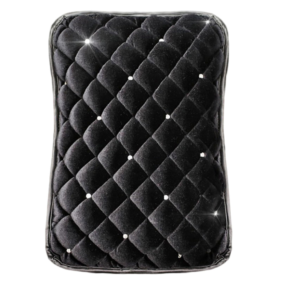 Car Armrest Cover With Luxurious Rhinestone, Nonslip Plush 8X11 Inch Universal Console Cushion 9365049026451