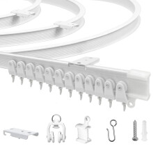JIHXYER Flexible Bendable Ceiling Curtain Track, 9.8ft (3m) Curtain Rail Curved, PVC, Metal, Plastic & Stainless Steel, White, Ceiling Mounted